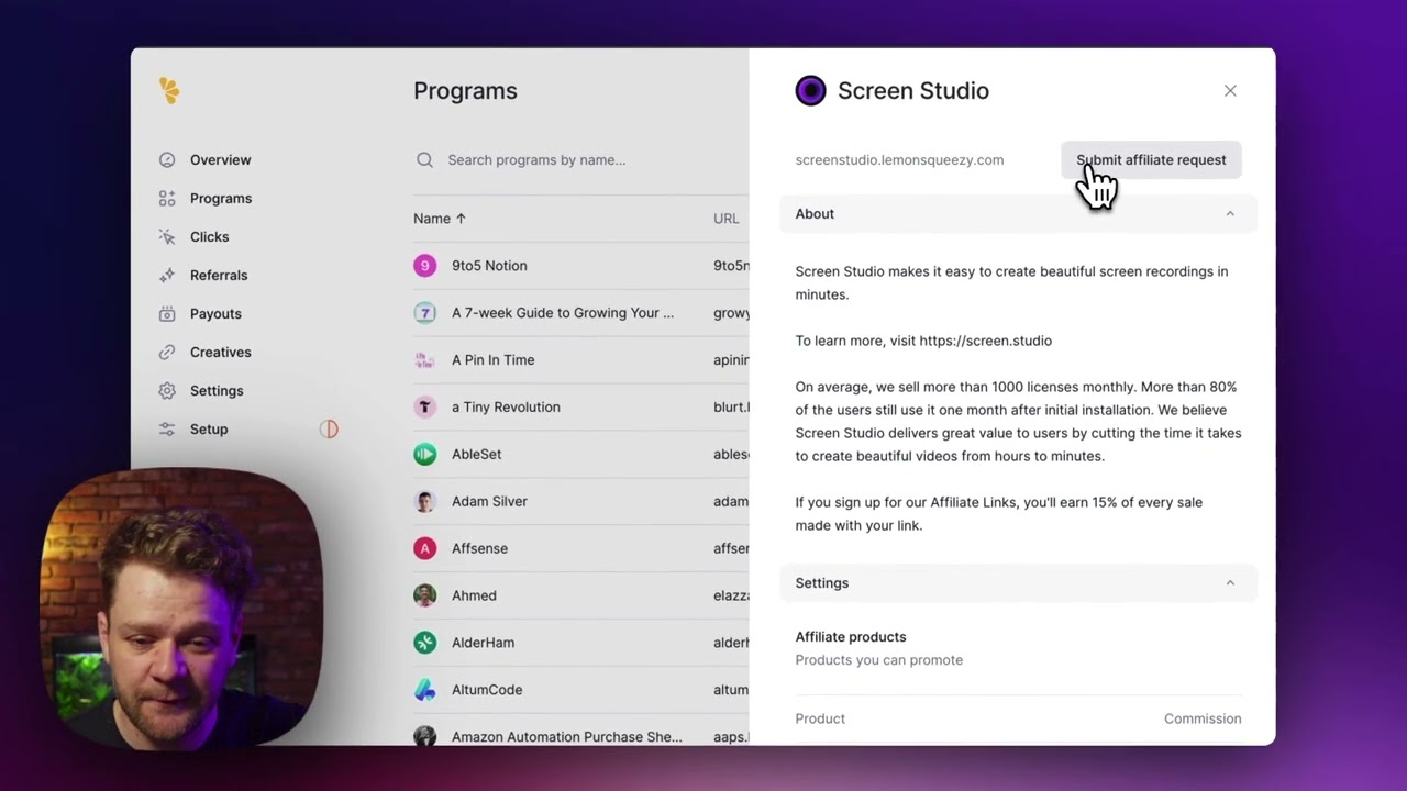 How to join Affiliate program for Screen Studio