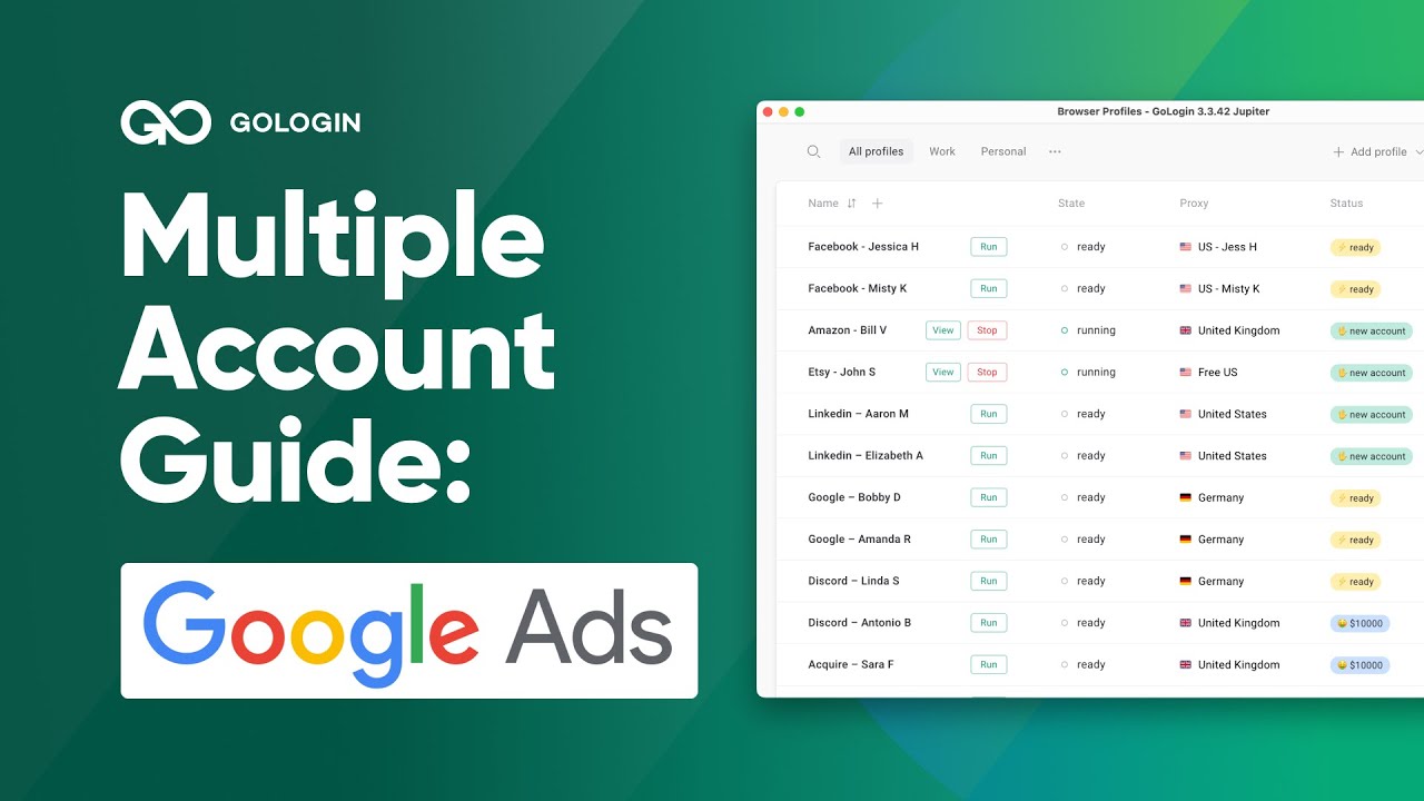 How to run multiple Google / Google Ads / GMB accounts in GoLogin